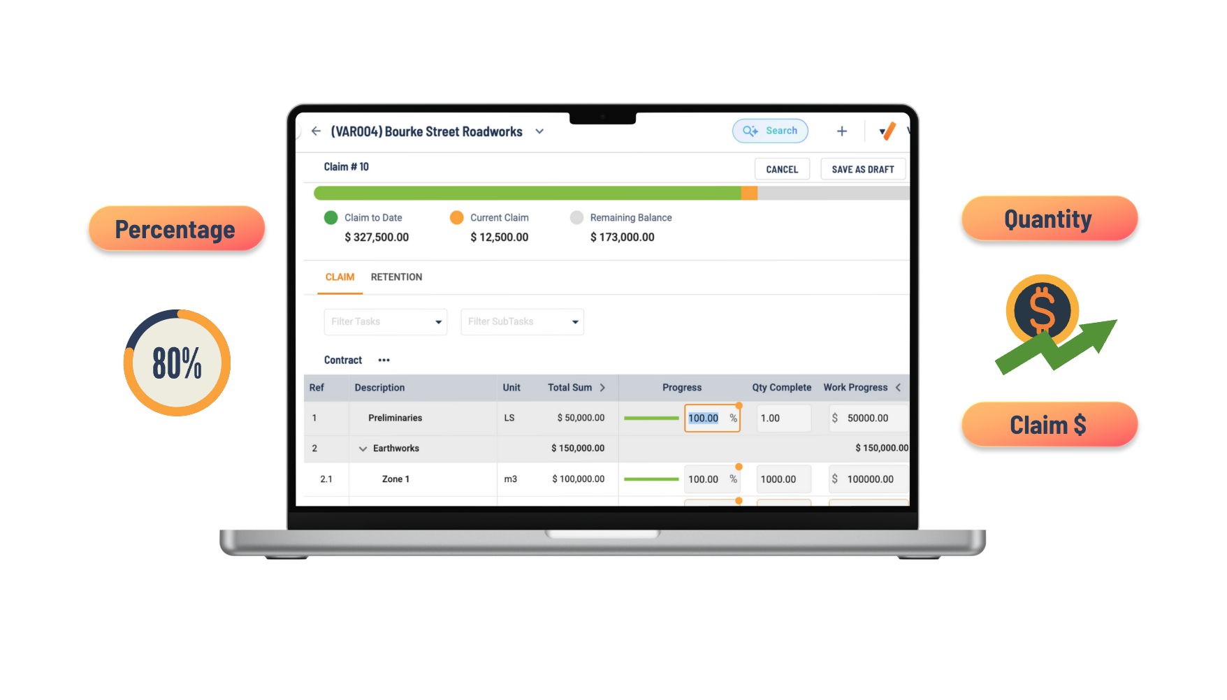 claim calculation in construction management software